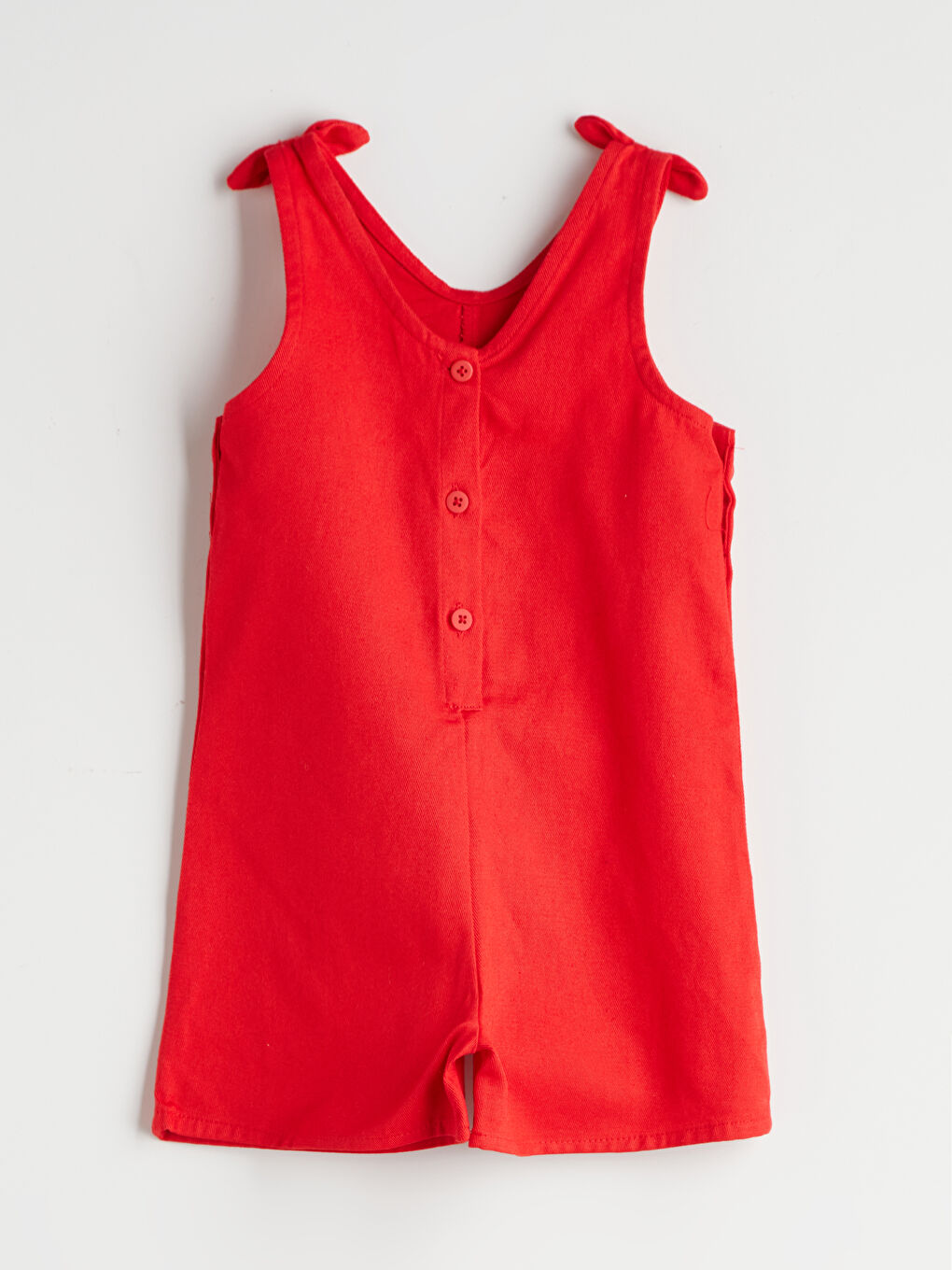 Kırmızı Kurdele Desenli Basic Kız Çocuk Tulum-1