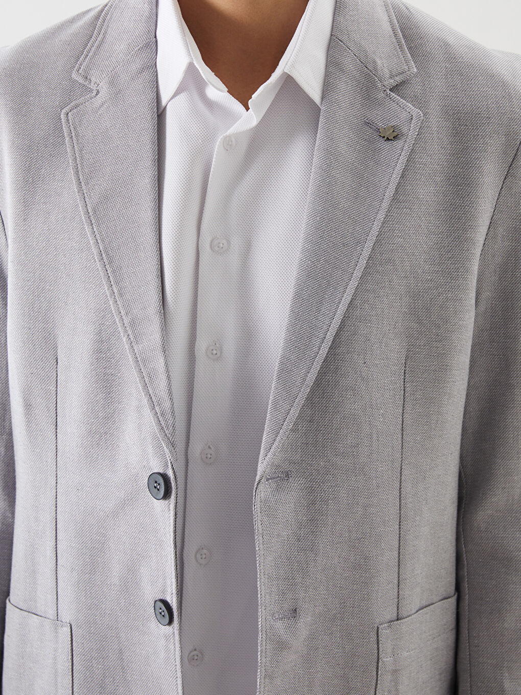 Gri Standart Kalıp Keten Görünümlü Erkek Blazer Ceket-3