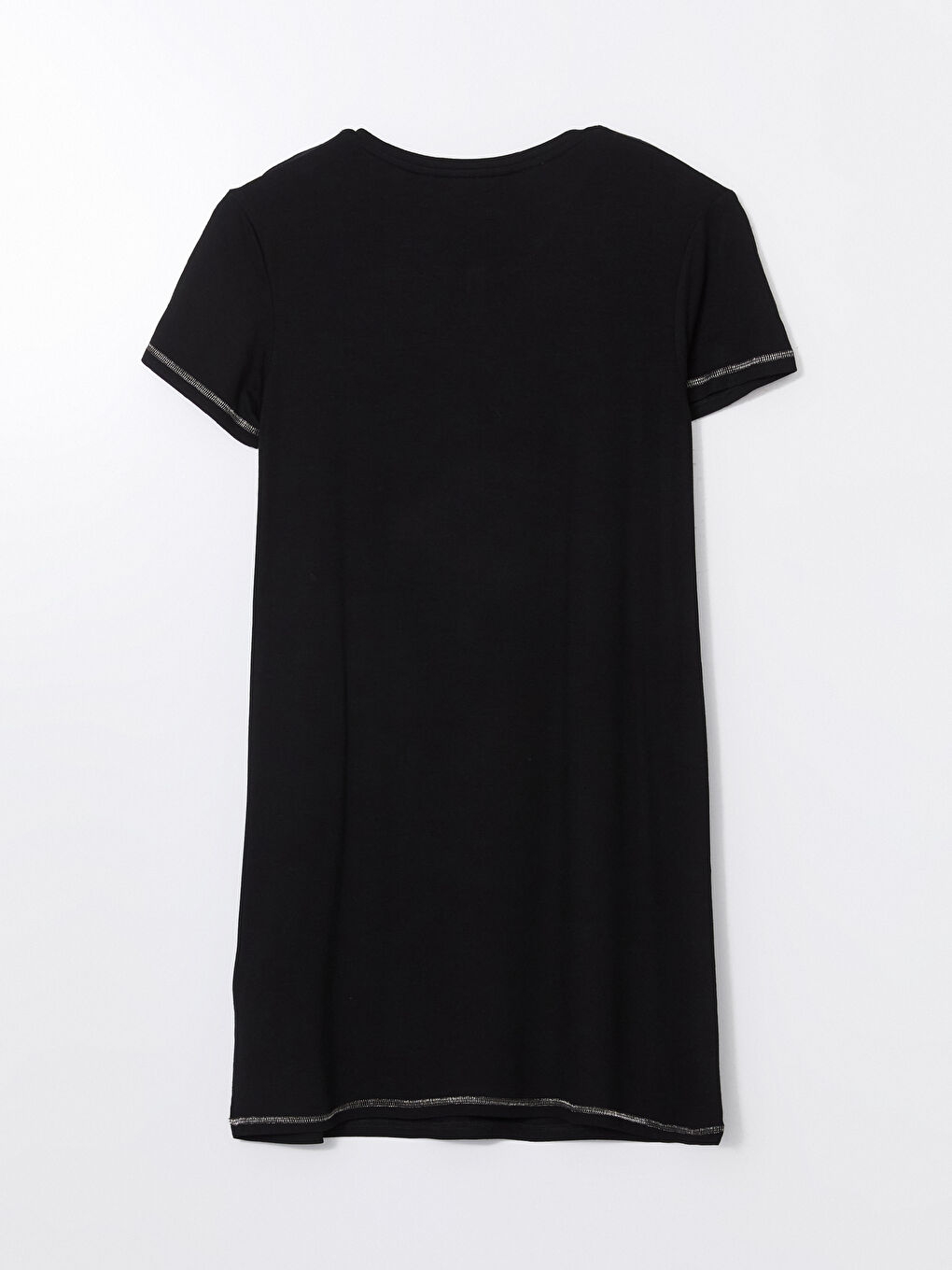 Siyah Bisiklet Yaka Nakışlı Kadın Gecelik-5