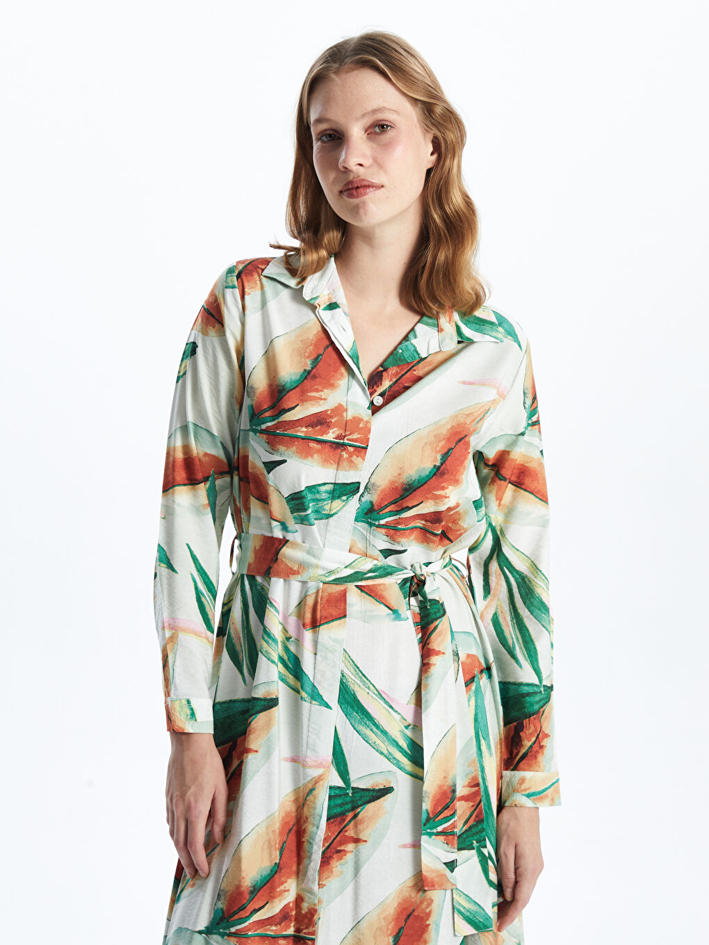 Floral Sash Shirt Dress -S5AL19Z8-F9C
