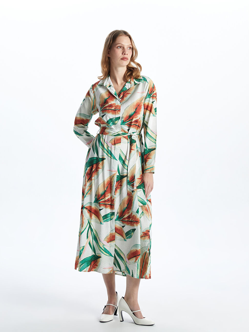 Floral Sash Shirt Dress -S5AL19Z8-F9C