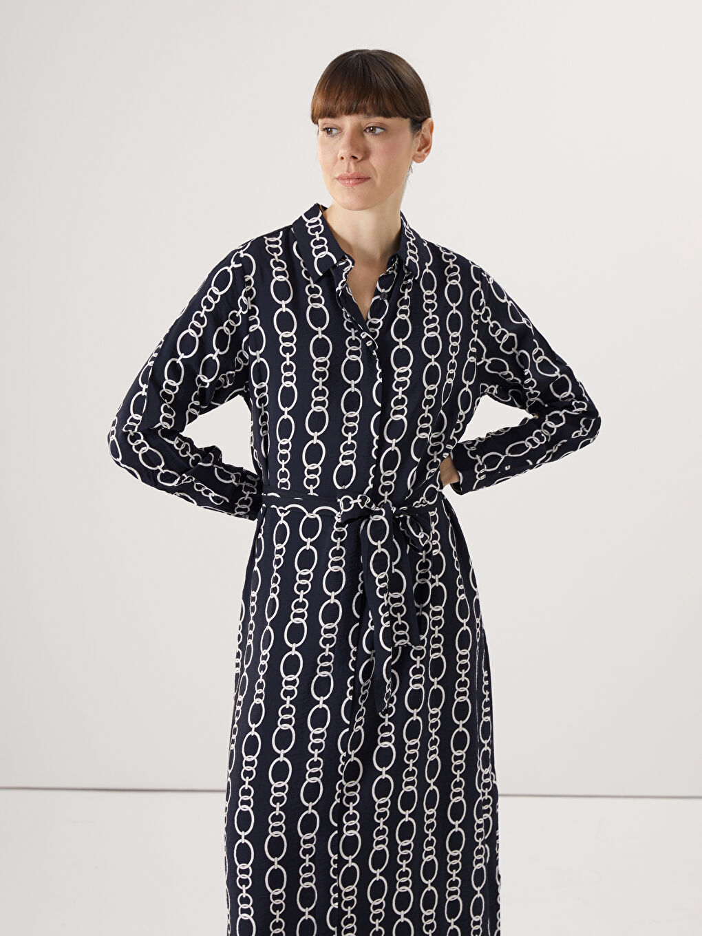 Floral Sash Shirt Dress -S5AL19Z8-LQJ
