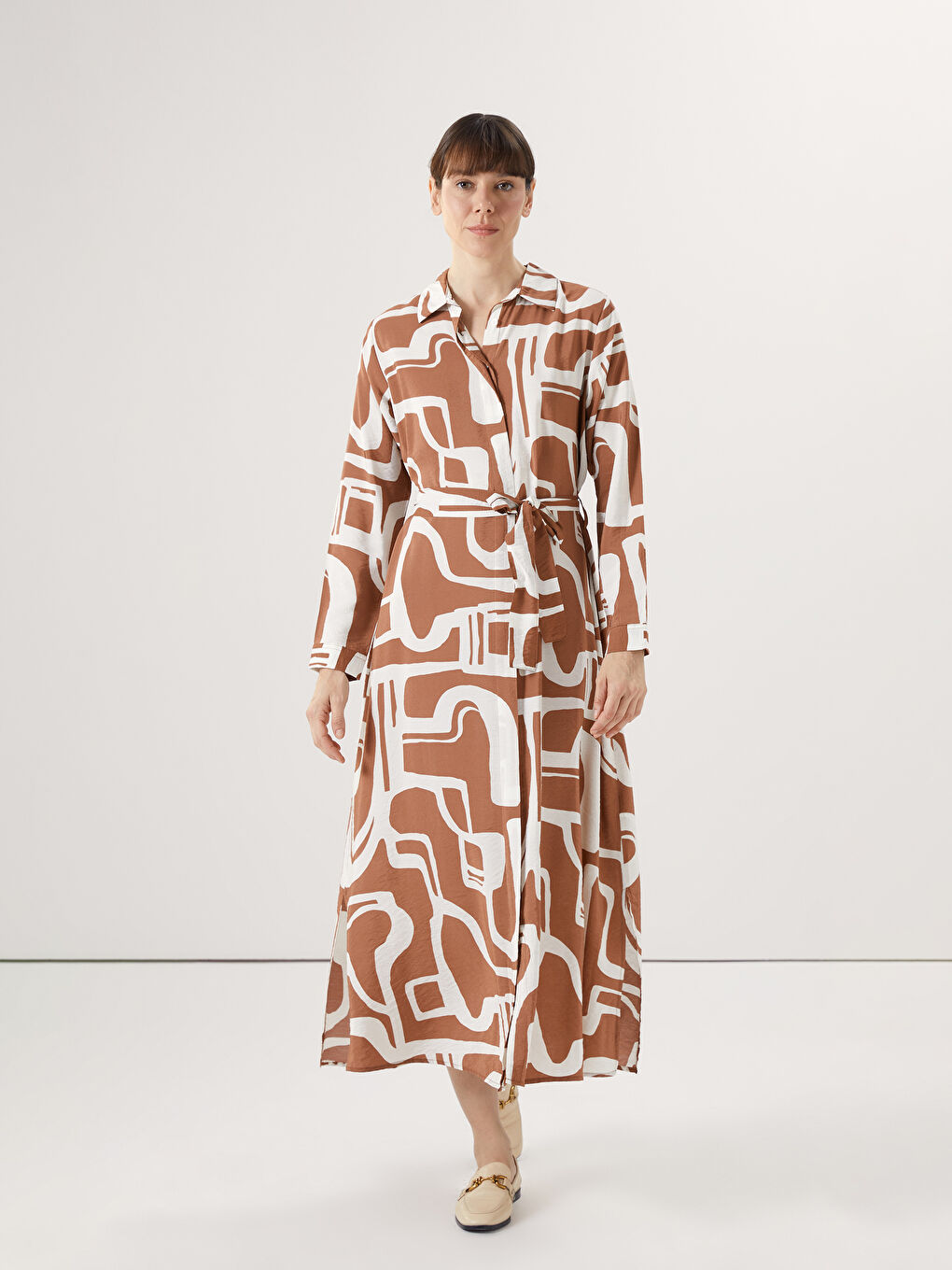 Floral Sash Shirt Dress -S5AL19Z8-LSR