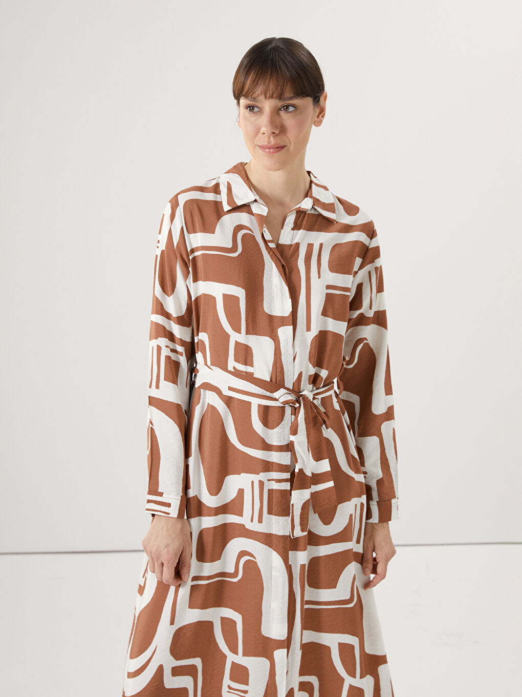 Floral Sash Shirt Dress -S5AL19Z8-LSR