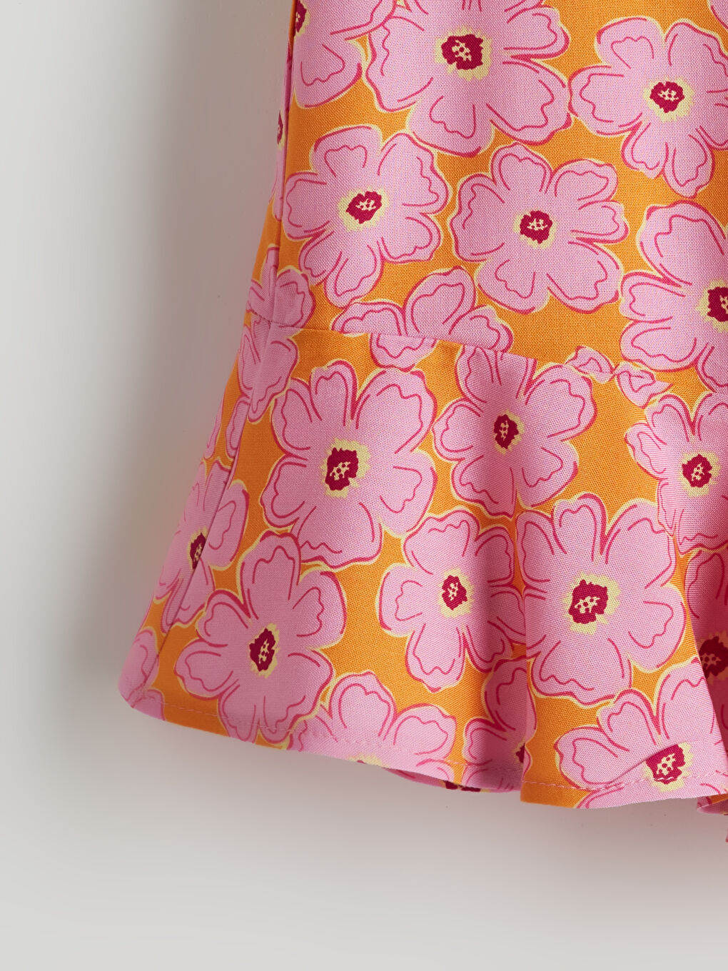 Turuncu Beli Lastikli Çiçekli Kız Çocuk Etek-1