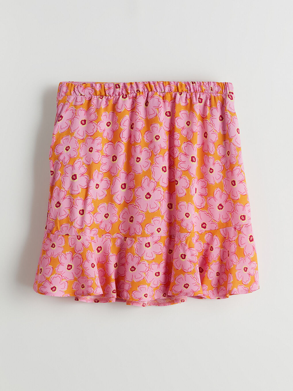 Turuncu Beli Lastikli Çiçekli Kız Çocuk Etek-2