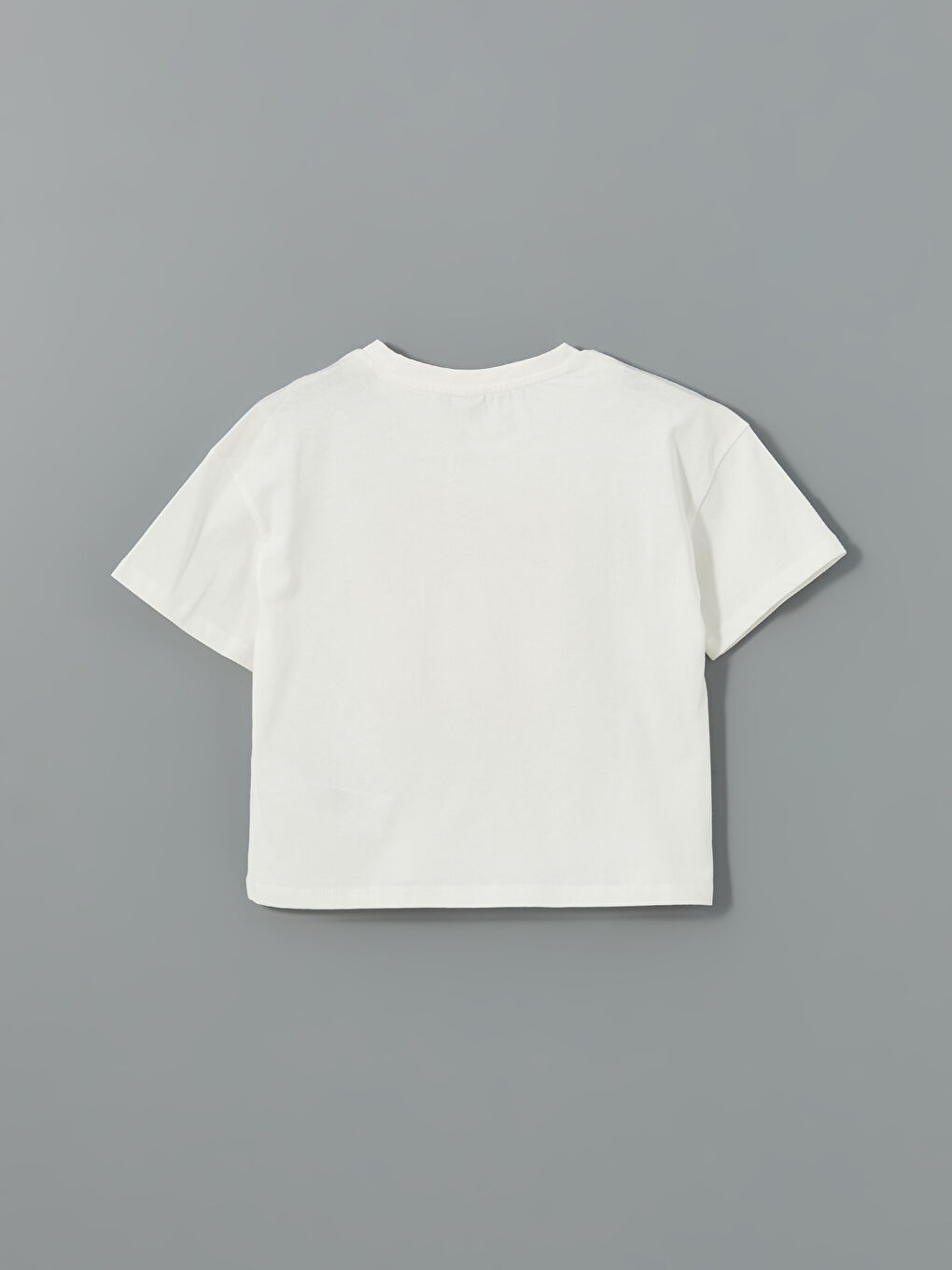 Beyaz Bisiklet Yaka Kız Çocuk Tişört-1