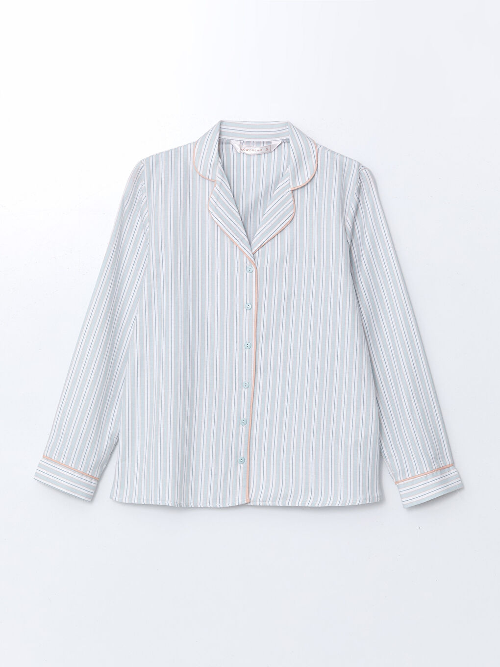 Mavi Gömlek Yaka Çizgili Kadın Pijama Üstü