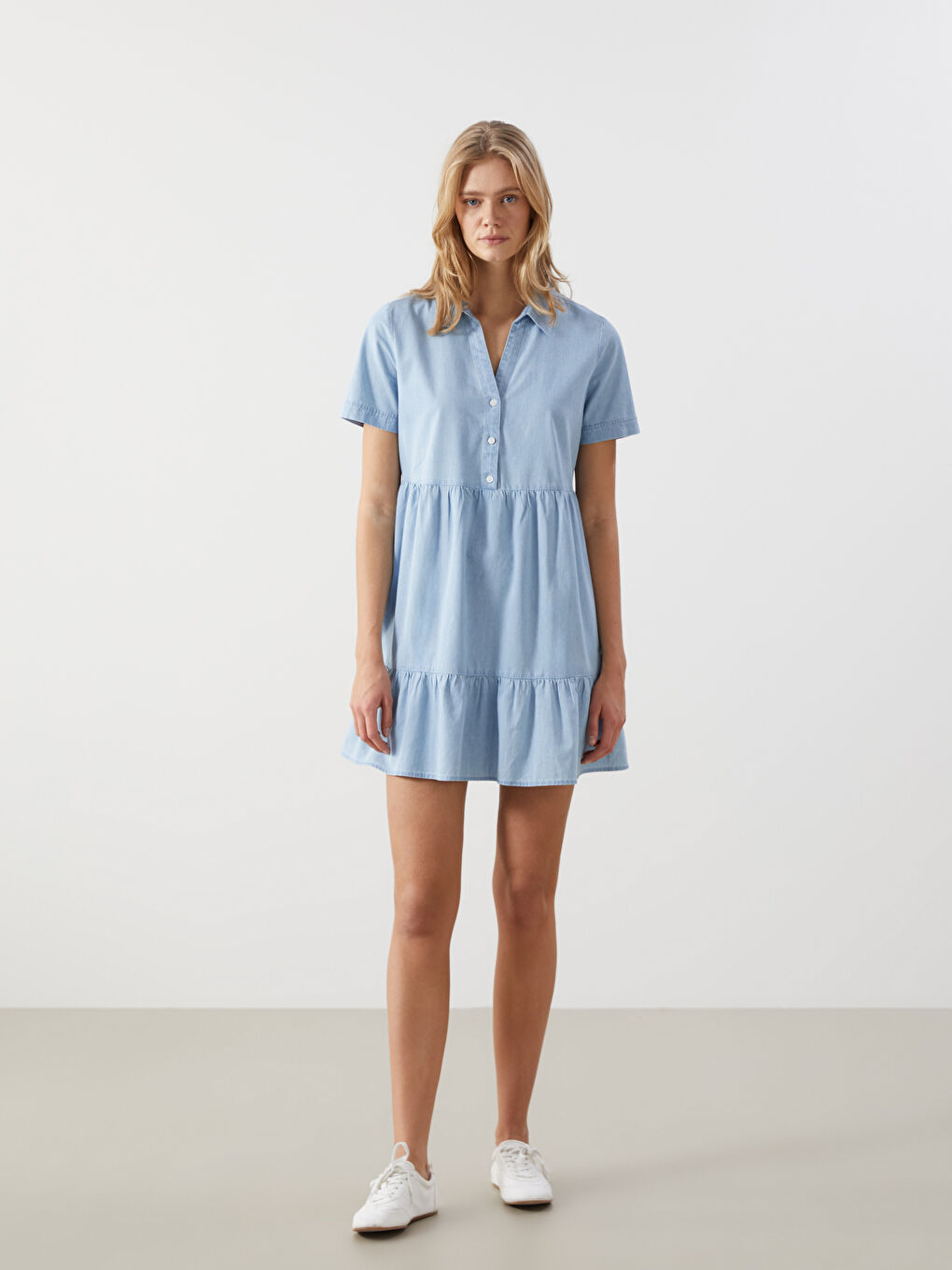Collared Neck Women's Denim Dress -S5AO62Z8-LR1