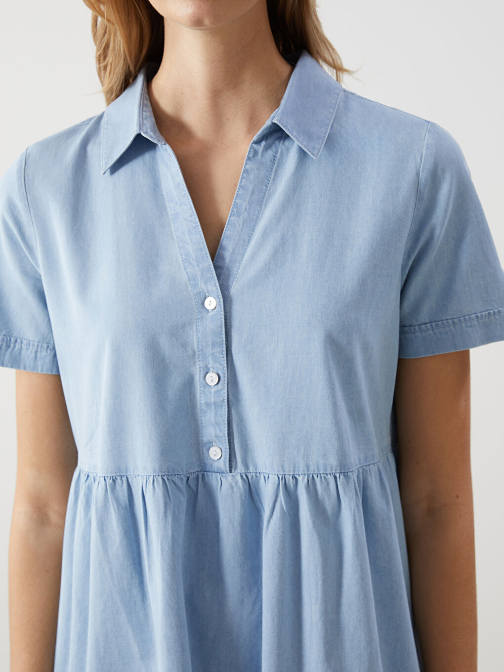 Collared Neck Women's Denim Dress -S5AO62Z8-LR1