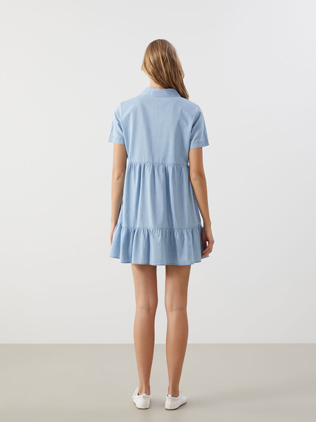 Collared Neck Women's Denim Dress -S5AO62Z8-LR1