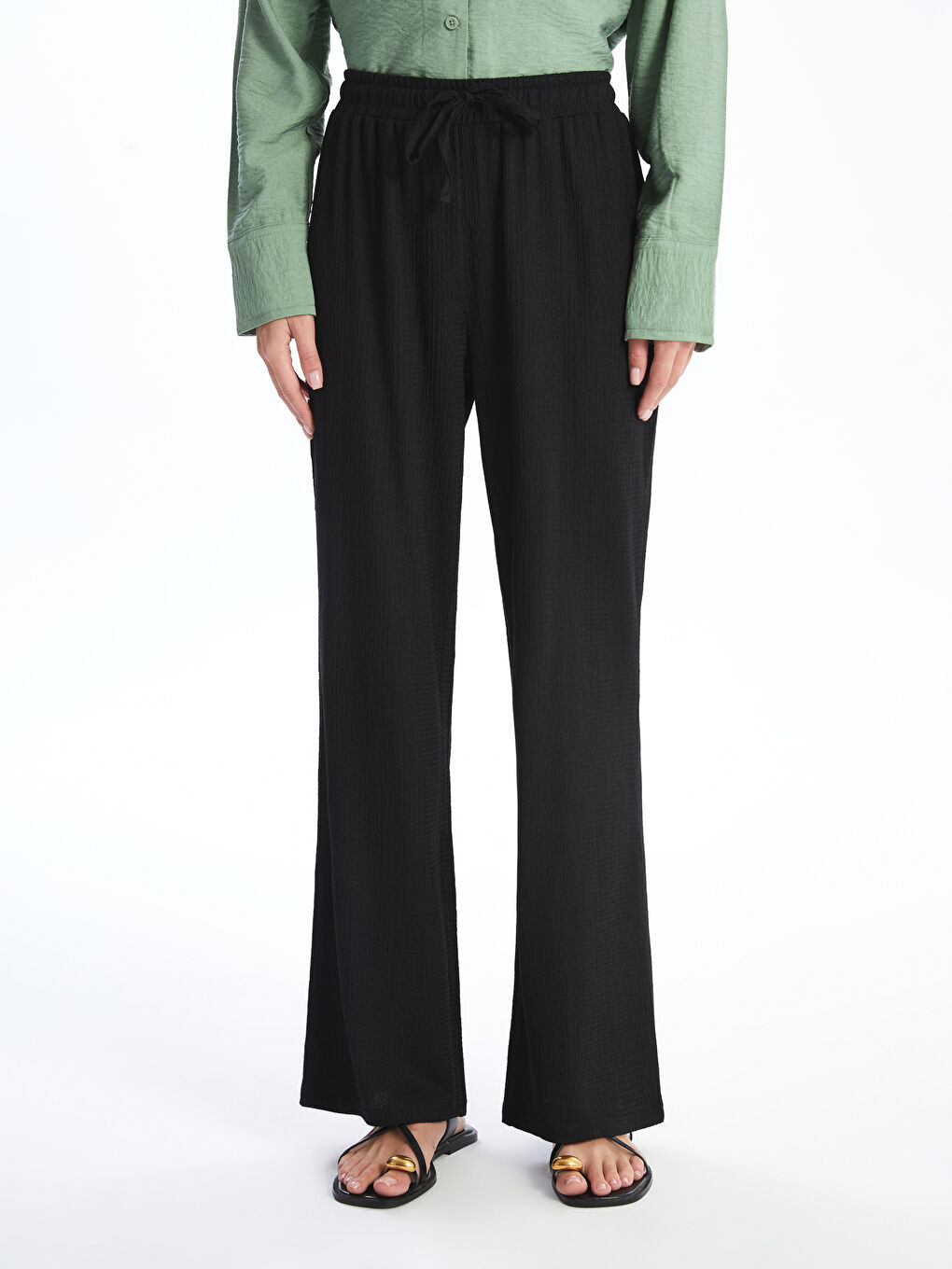 Elastic Waist Textured Women's Trousers -S5AO74Z8-CVL