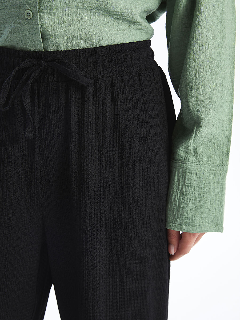 Elastic Waist Textured Women's Trousers -S5AO74Z8-CVL