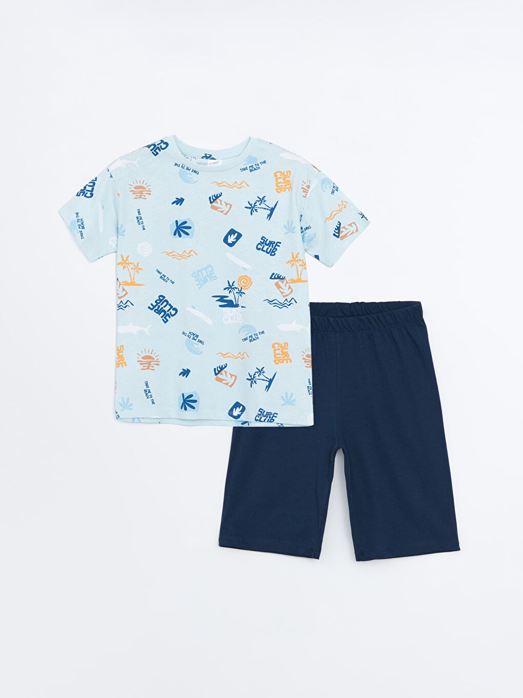 LCW Kids Mavi Bisiklet Yaka Erkek Çocuk Şortlu Pijama Takımı