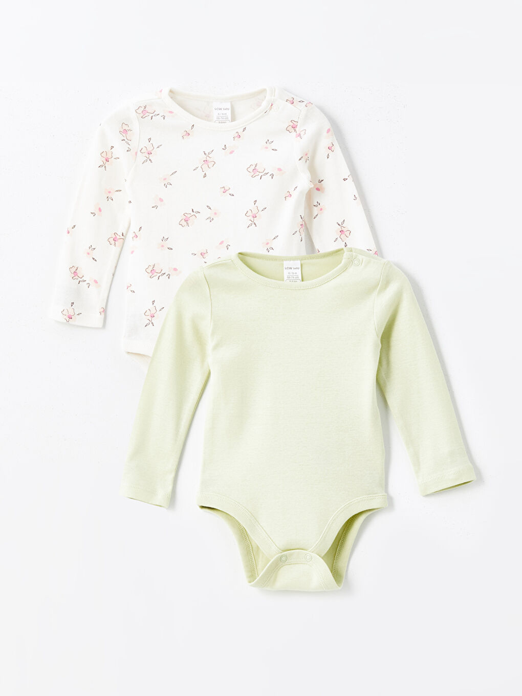 Crew Neck Long Sleeve Printed Baby Girl Bodysuit with Snap Crotch 2-Pack -S5AP20Z1-LRA
