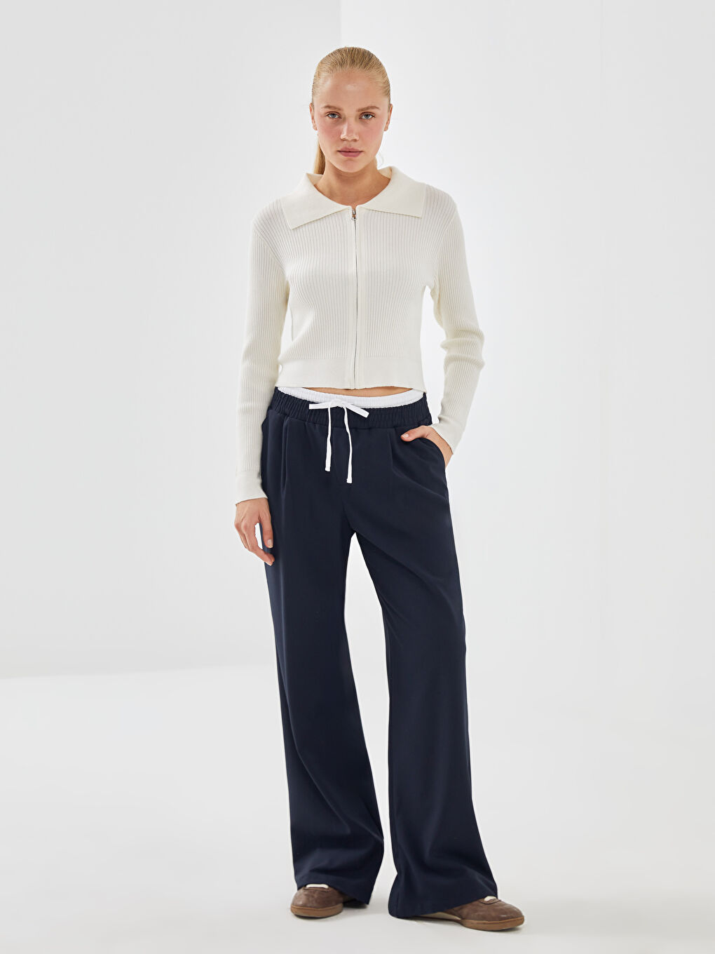 Funnel Neck Ribbed Women's Knitwear Cardigan -S5AP40Z8-R9J
