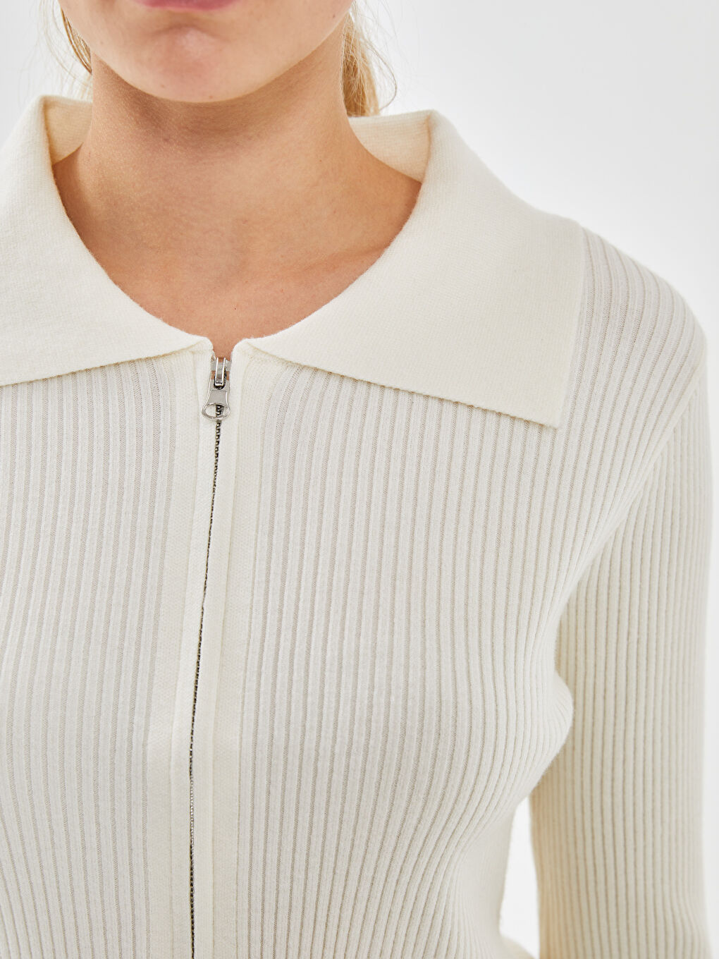 Funnel Neck Ribbed Women's Knitwear Cardigan -S5AP40Z8-R9J