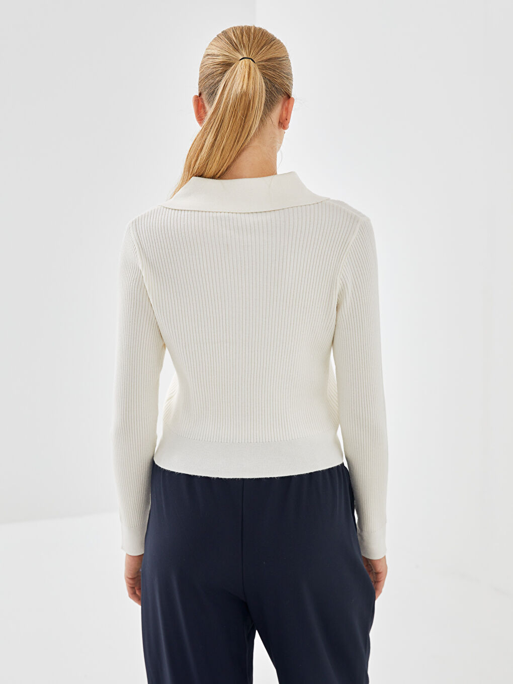 Funnel Neck Ribbed Women's Knitwear Cardigan -S5AP40Z8-R9J