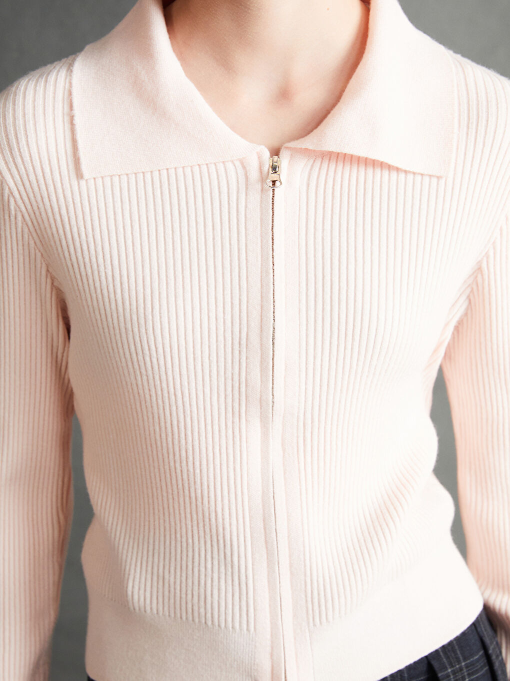 Funnel Neck Ribbed Women's Knitwear Cardigan -S5AP40Z8-YBN