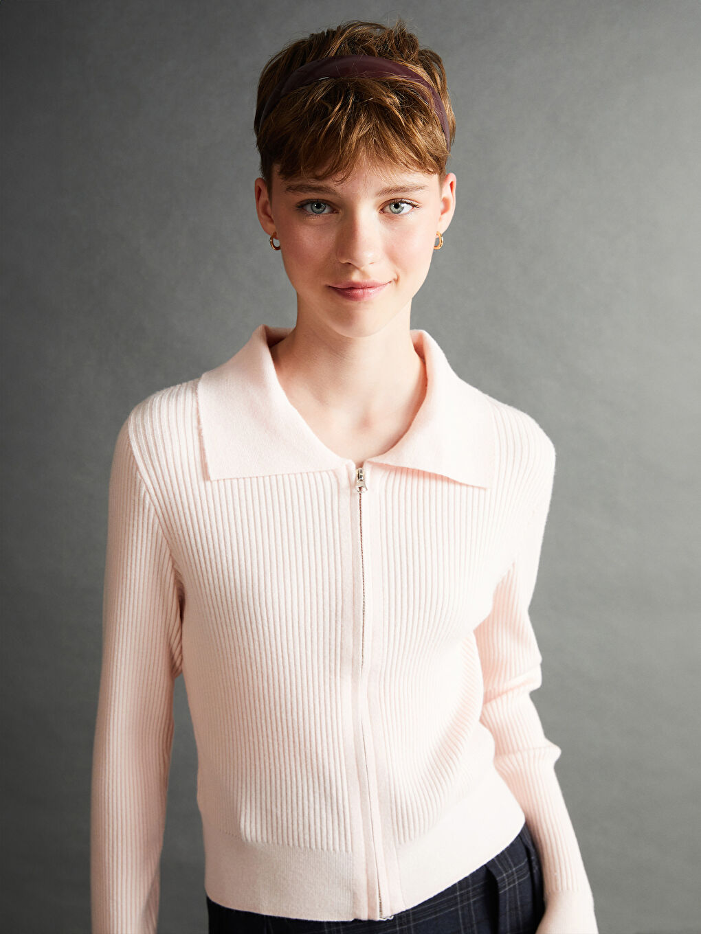 Funnel Neck Ribbed Women's Knitwear Cardigan -S5AP40Z8-YBN