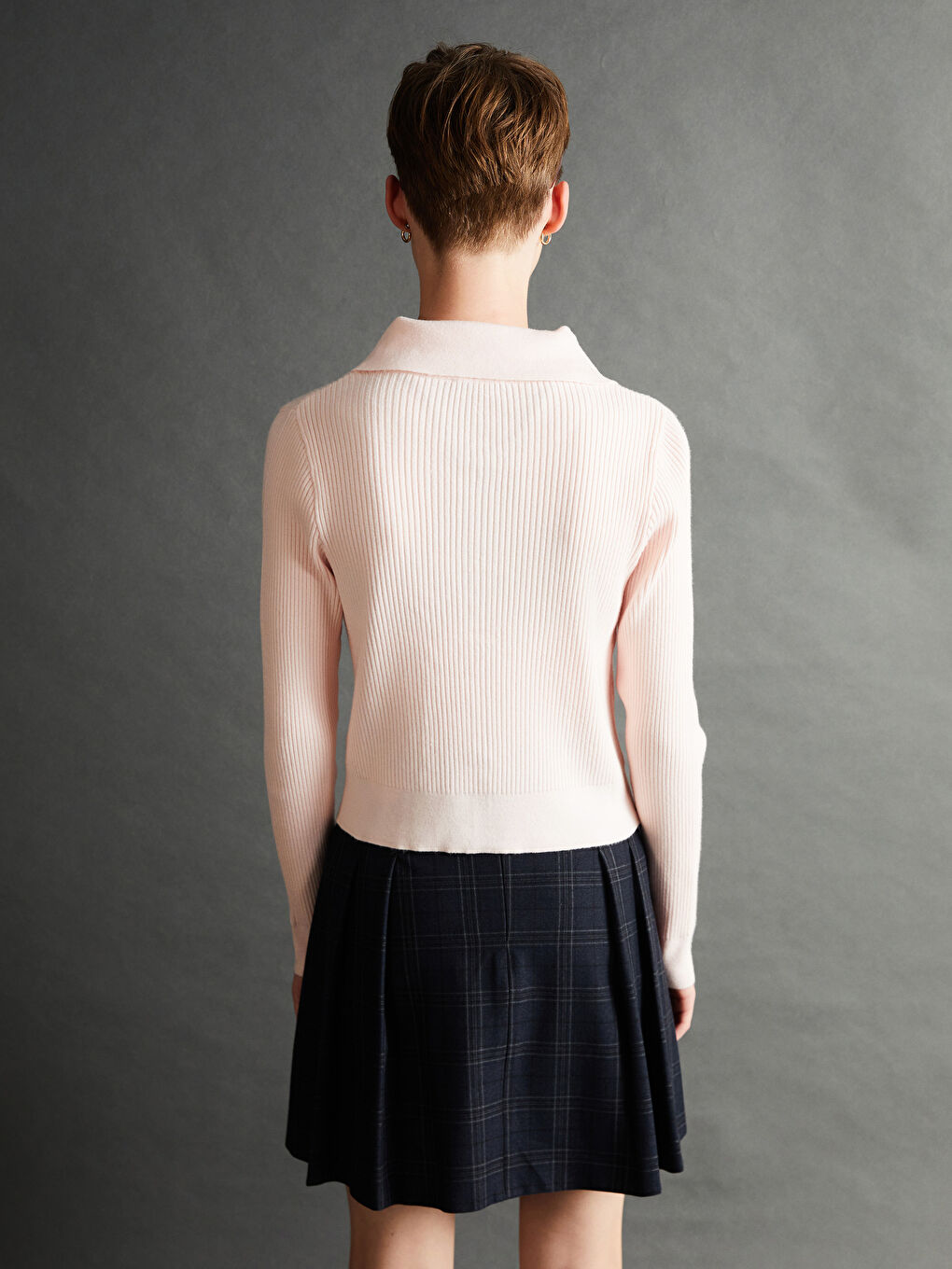 Funnel Neck Ribbed Women's Knitwear Cardigan -S5AP40Z8-YBN