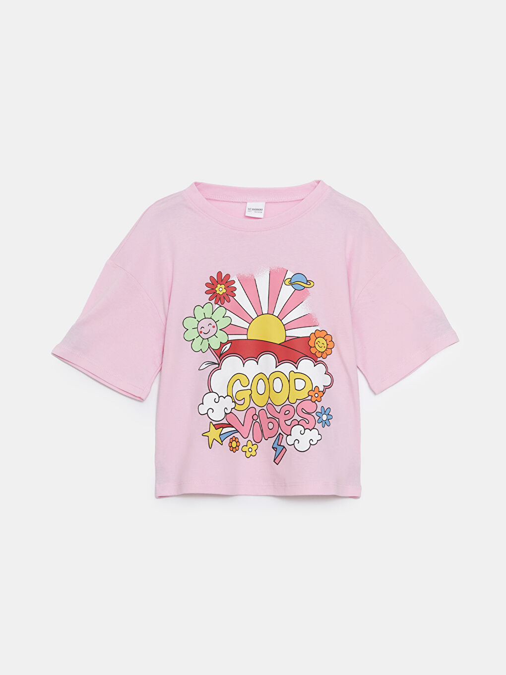 Pembe Bisiklet Yaka Baskılı Kız Çocuk Pijama Üst