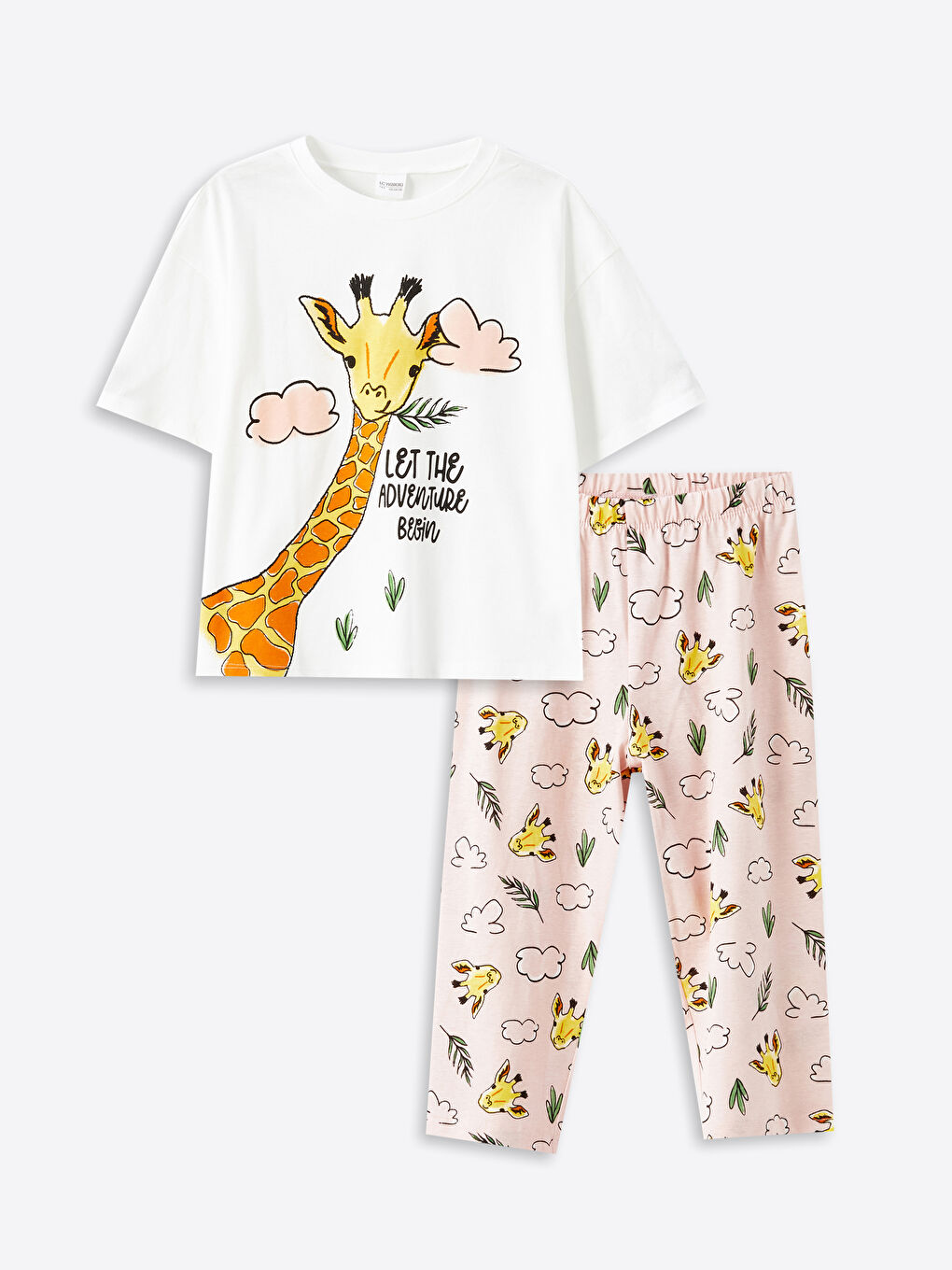 LCW Kids Ekru Bisiklet Yaka Kız Çocuk Pijama Takımı