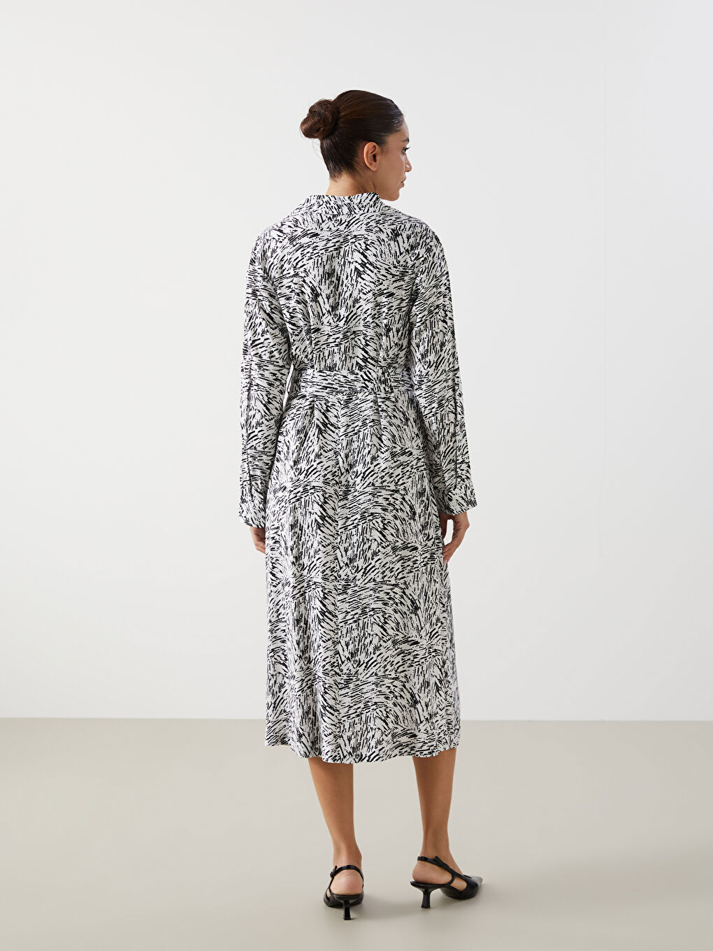 Patterned Belted Women's Midi Shirt Dress-3