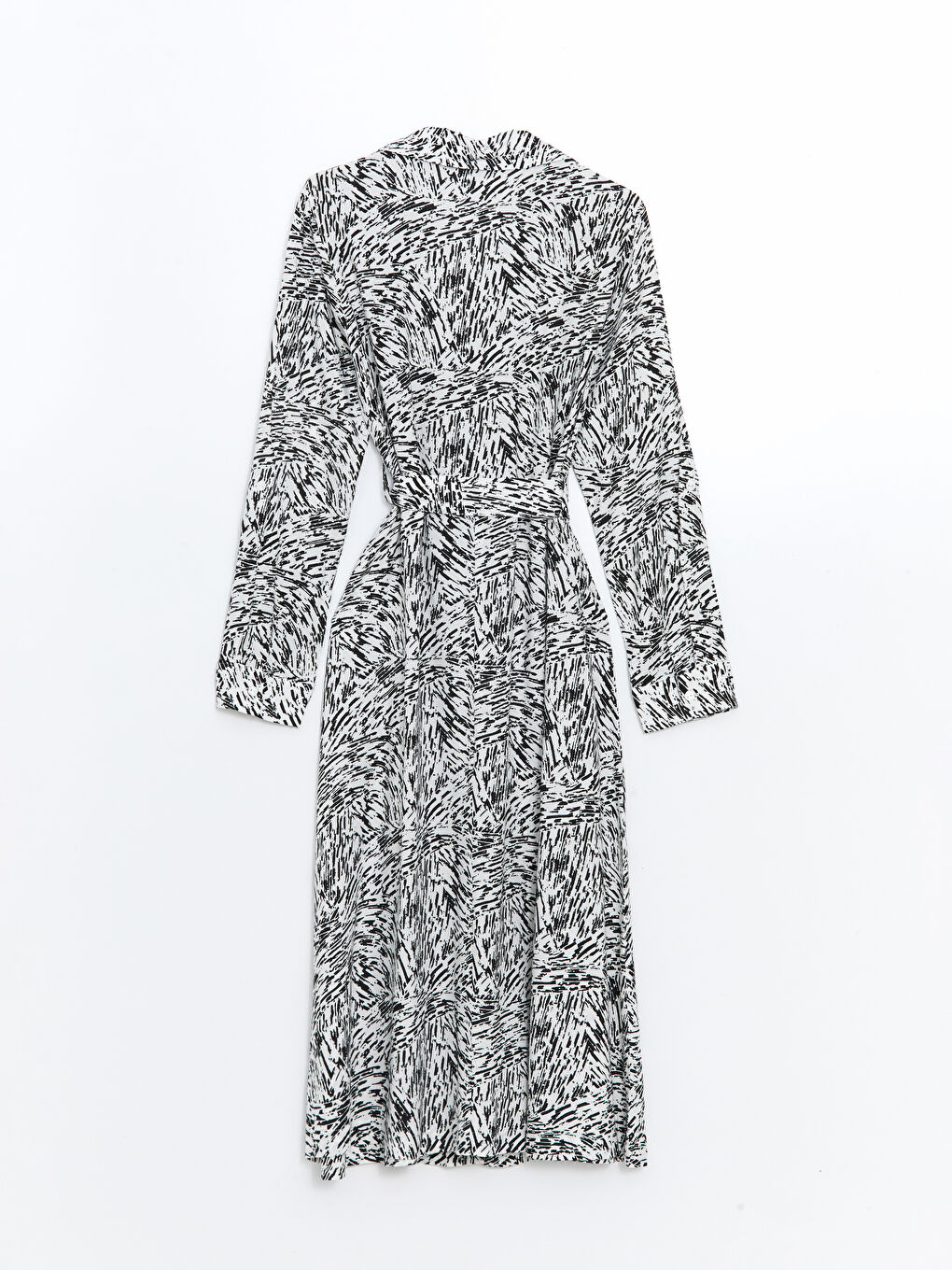 Patterned Belted Women's Midi Shirt Dress-5