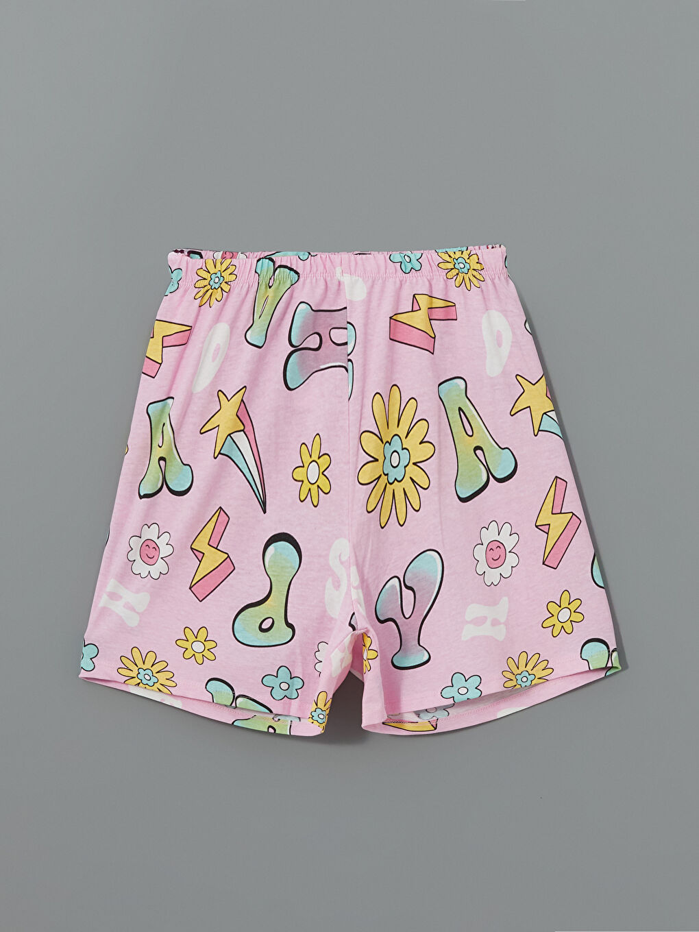 Pembe Beli Lastikli Baskılı Kız Çocuk Pijama Şort