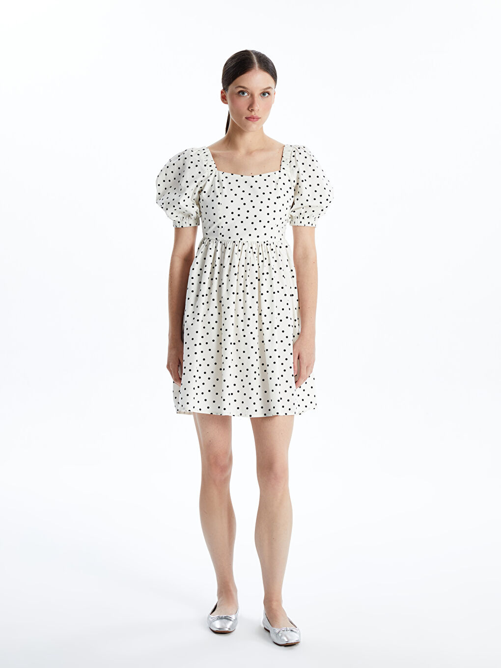Polka Dot Balloon Sleeve Mini Dress -S5AP94Z8-LU7
