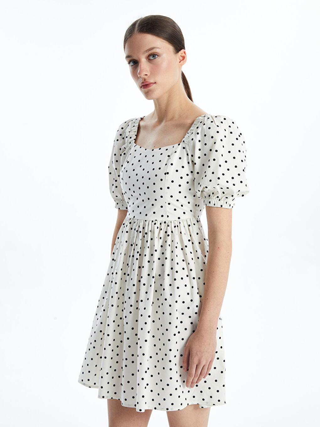 Polka Dot Balloon Sleeve Mini Dress -S5AP94Z8-LU7
