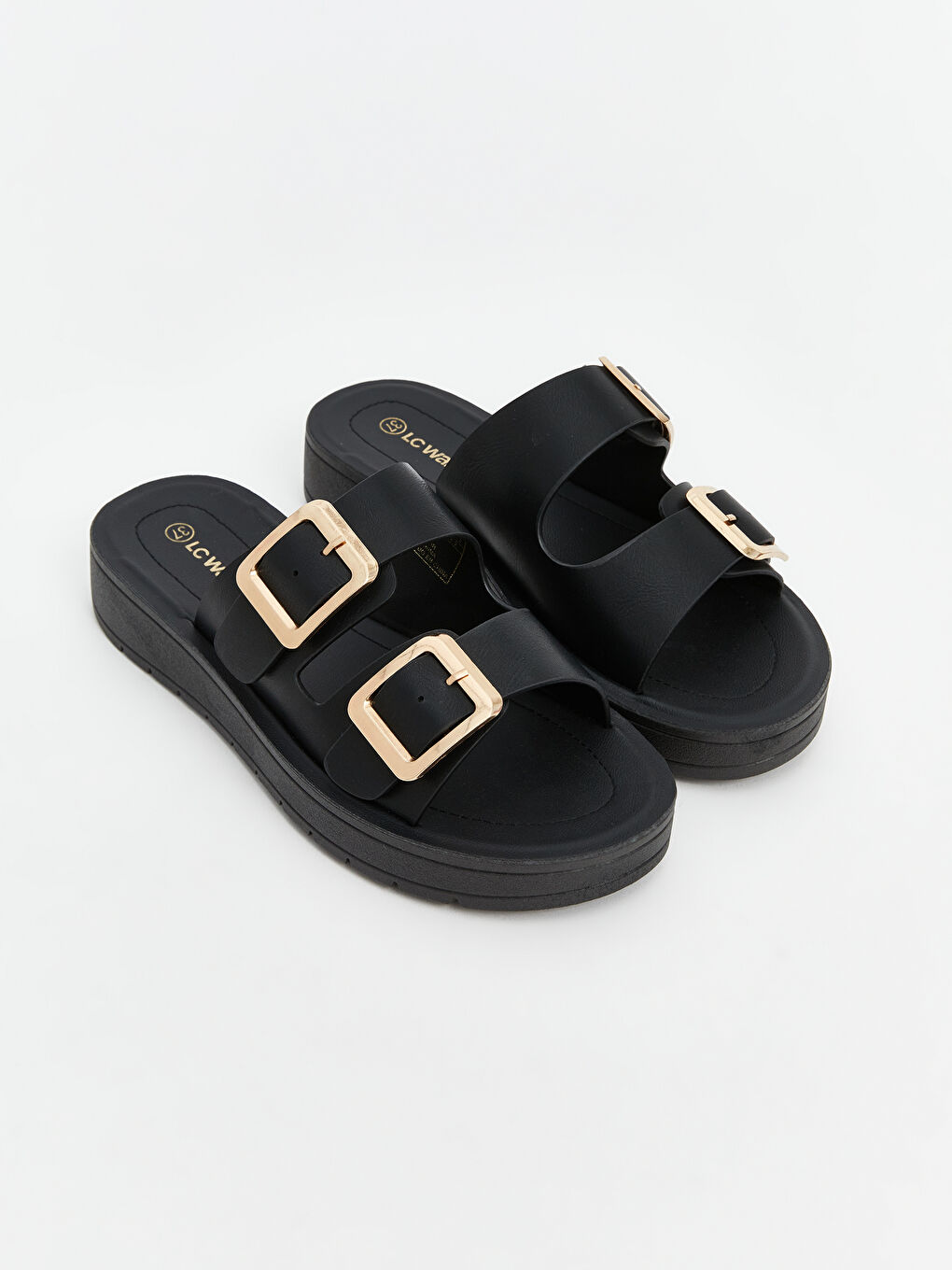 LCW STEPS Faux Leather Double Strap Women's Slippers -S5AQ15Z8-HUC
