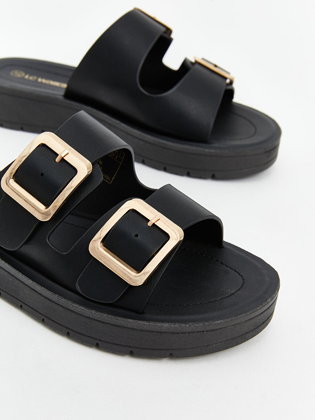 LCW STEPS Faux Leather Double Strap Women's Slippers -S5AQ15Z8-HUC