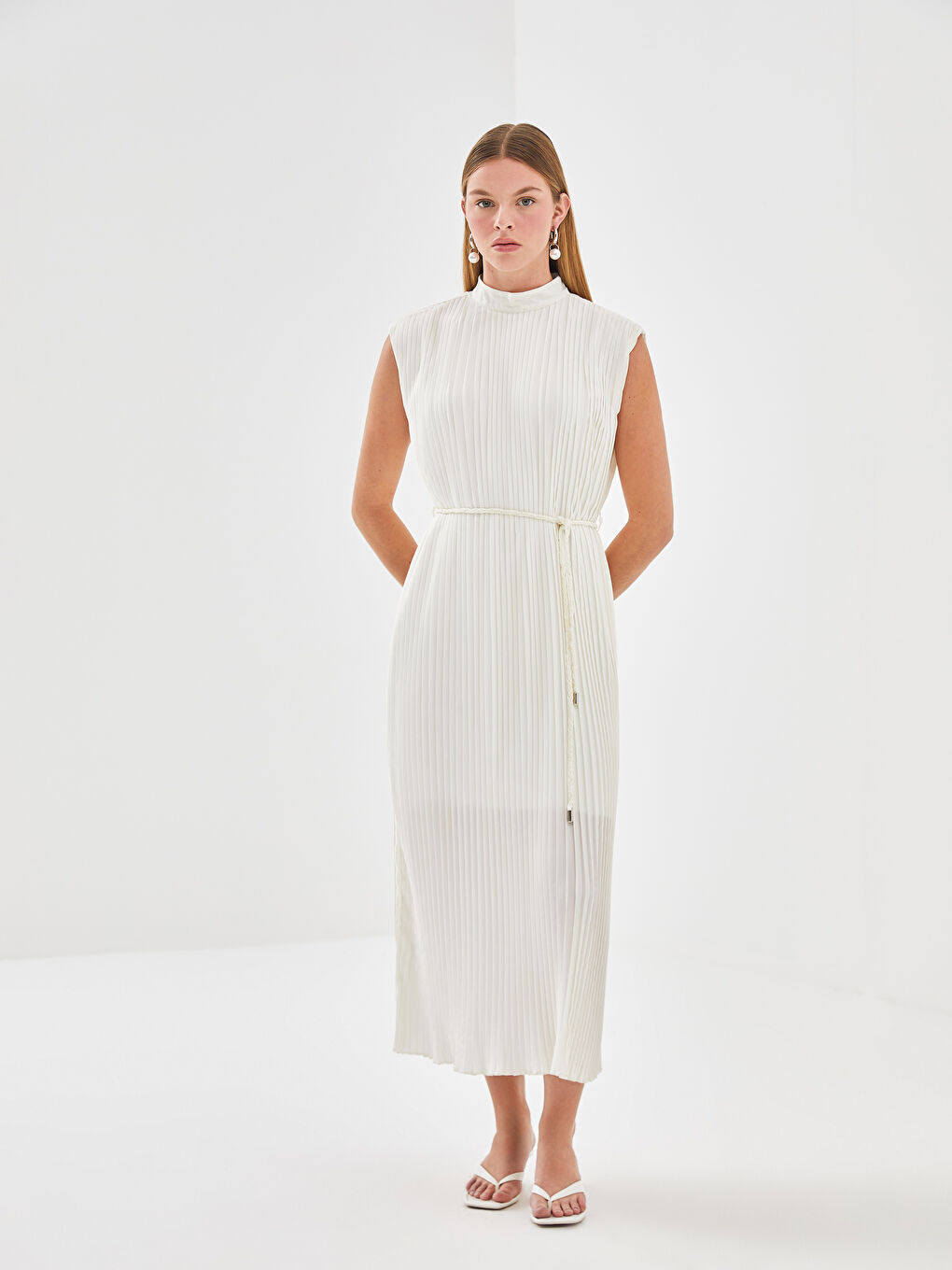 Plain Pleated Women's Midi Dress -S5AQ83Z8-R9J