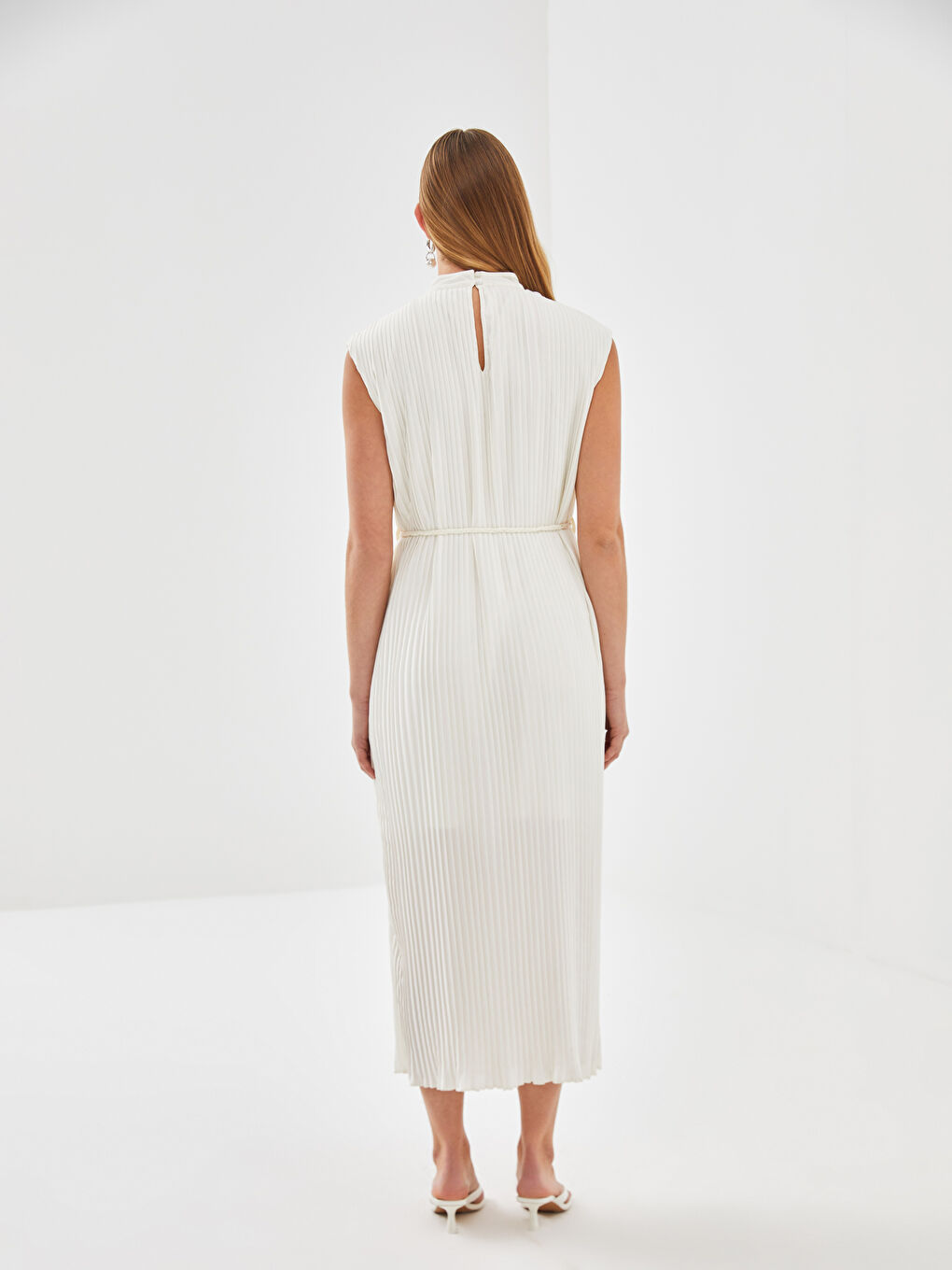 Plain Pleated Women's Midi Dress -S5AQ83Z8-R9J