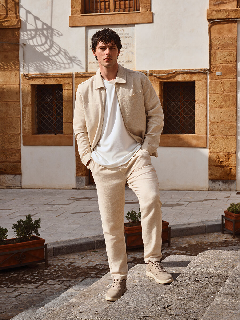 Slim Fit Linen Blended Men's Trousers -S5AR17Z8-YLJ
