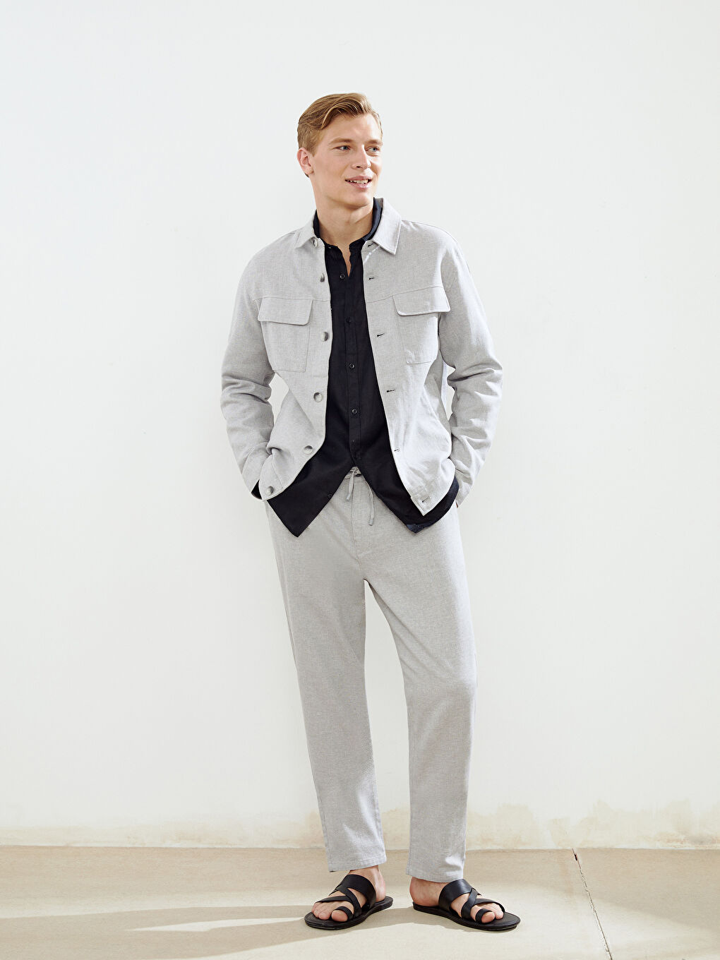 Slim Fit Linen Blended Men's Trousers -S5AR17Z8-YUX