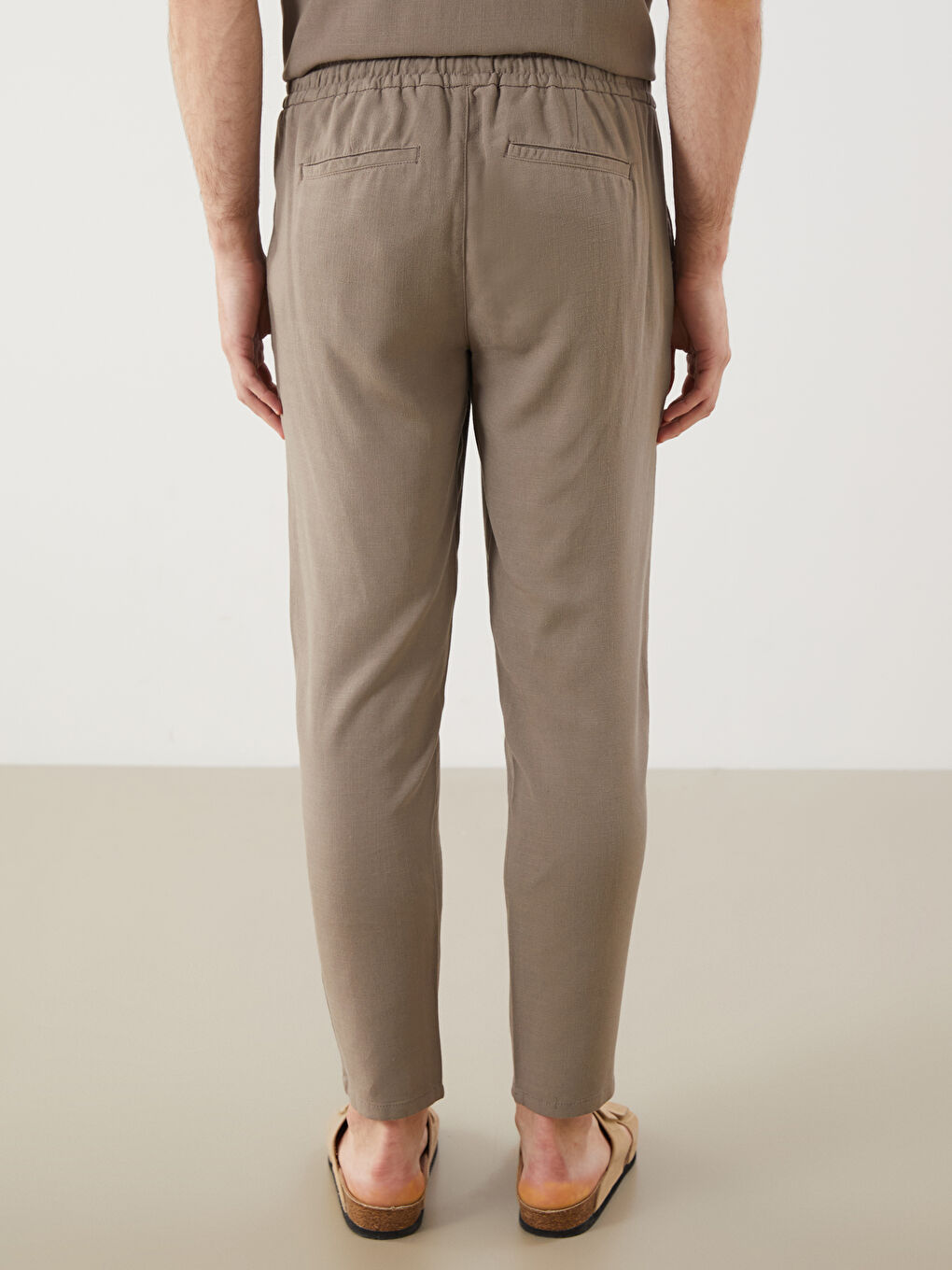 Kahverengi Standart Kalıp Keten Karışımlı Erkek Pantolon-3