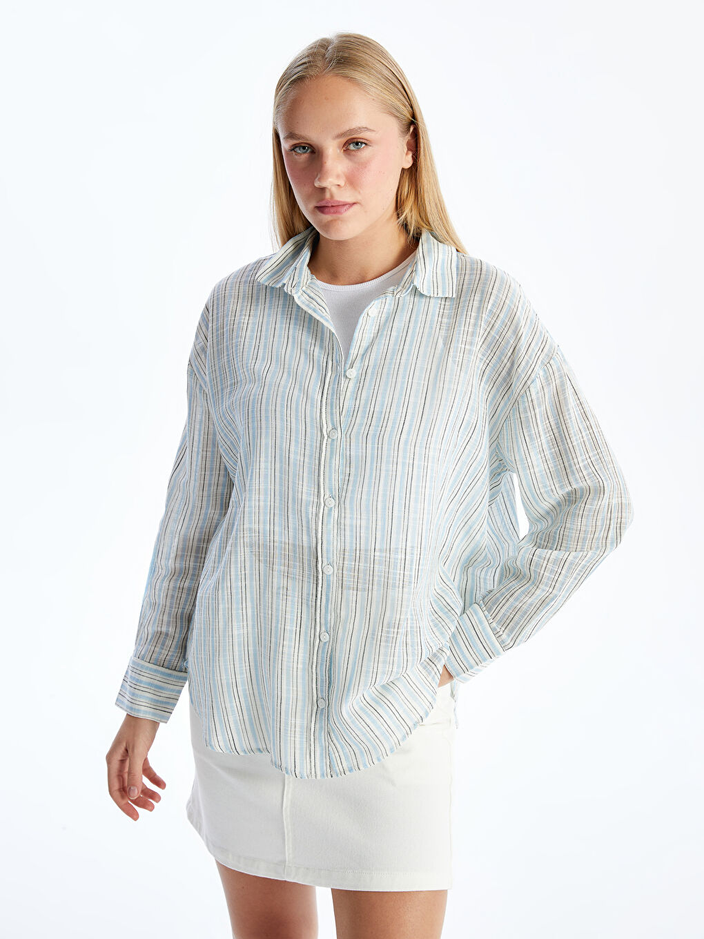 Oversize Poplin Women's Shirt -S5AR27Z8-LEN