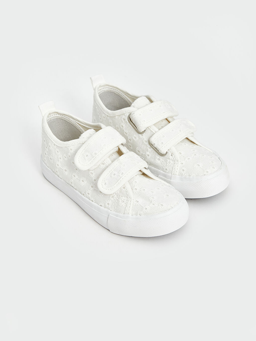 Flower Embroidered Hook and Loop Girls' Sneakers -S5AR44Z4-Q6K