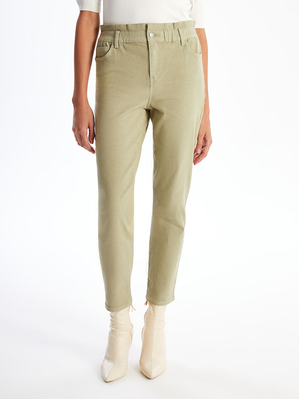 Blugi Slim Mom cu Talie Elastică pentru Femei-1