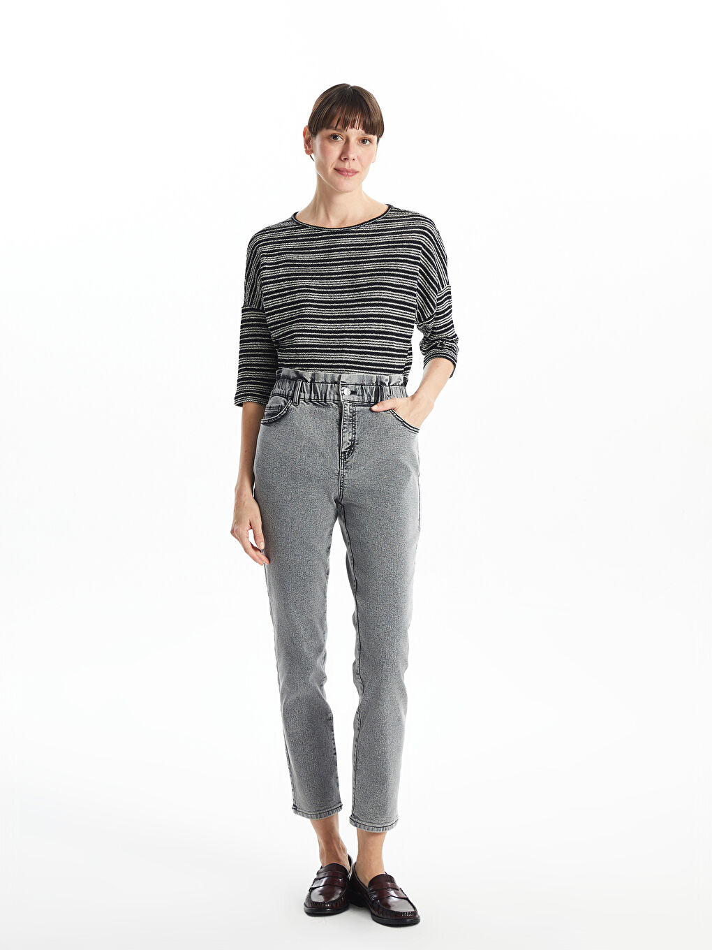 LCWAIKIKI Classic Beli Lastikli Slim Mom Kadın Jean Pantolon -S5AR50Z8-KSM