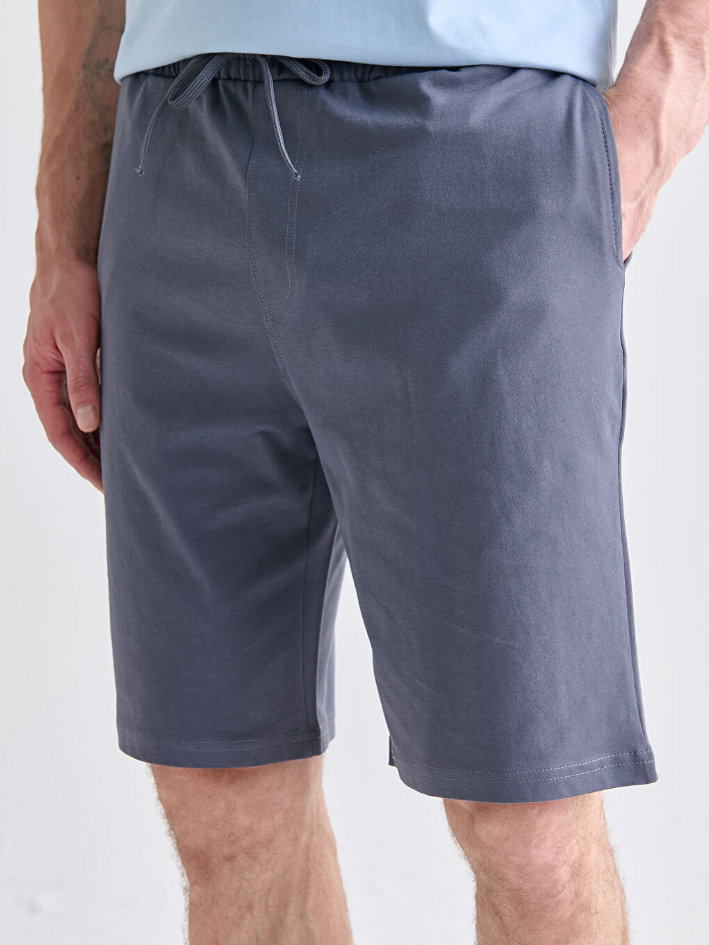 Antrasit Standart Kalıp Beli Bağlamalı Erkek Şort-2