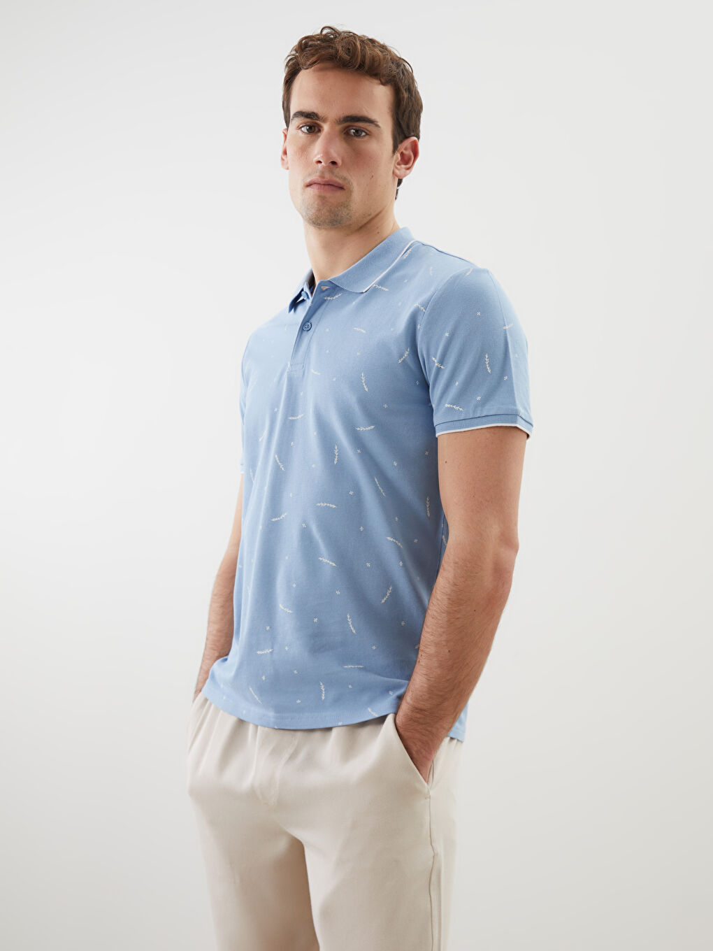 Polo Neck Short Sleeve Patterned Men's T-Shirt -S5AS28Z8-J0M