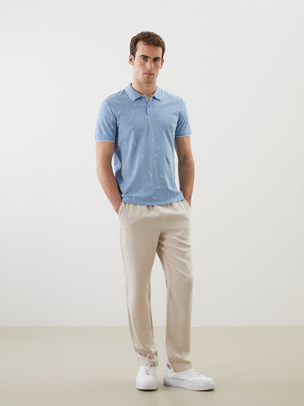 Polo Neck Short Sleeve Patterned Men's T-Shirt -S5AS28Z8-J0M