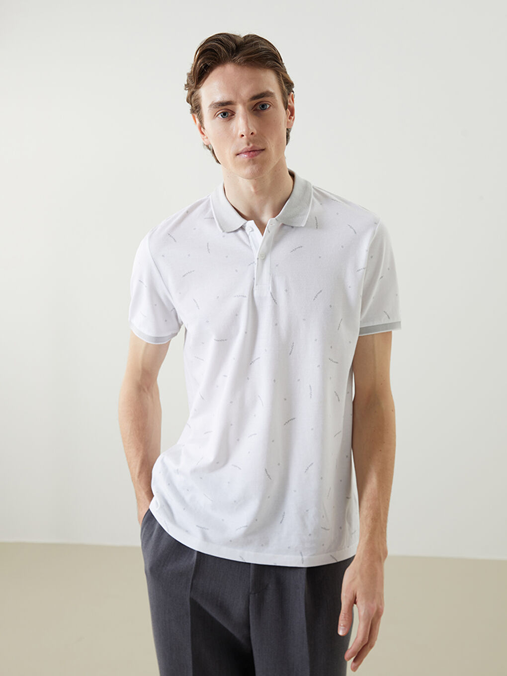 Polo Neck Short Sleeve Patterned Men's T-Shirt -S5AS28Z8-Q6K
