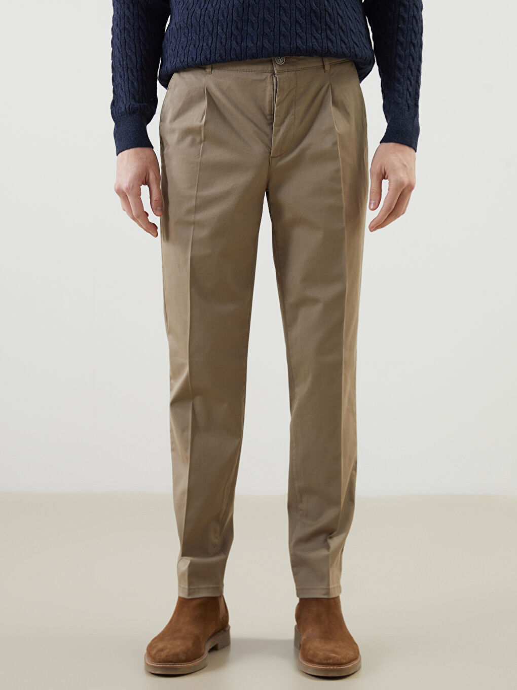 Yeşil Standart Kalıp Gabardin Erkek Pantolon-1