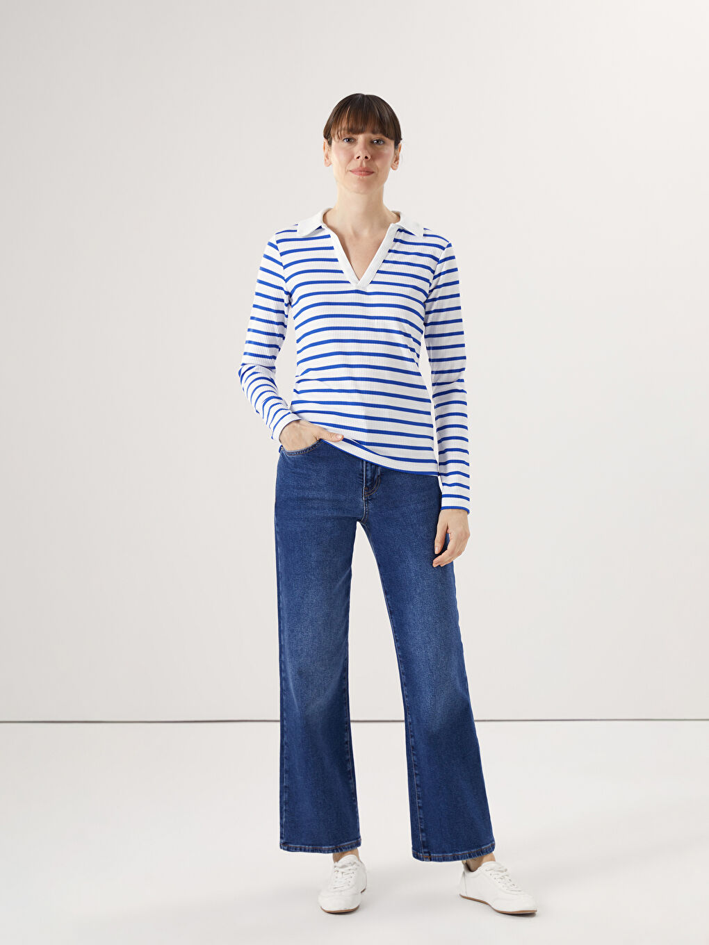 LCWAIKIKI Basic Polo Neck Striped Women's Body -S5AS96Z8-LGS