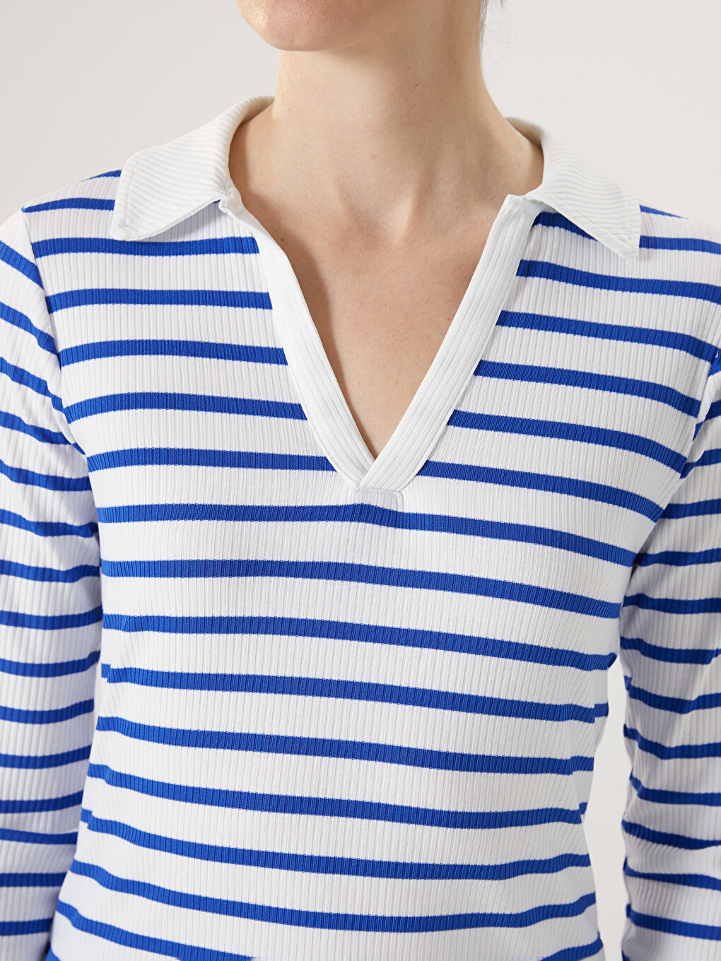 LCWAIKIKI Basic Polo Neck Striped Women's Body -S5AS96Z8-LGS